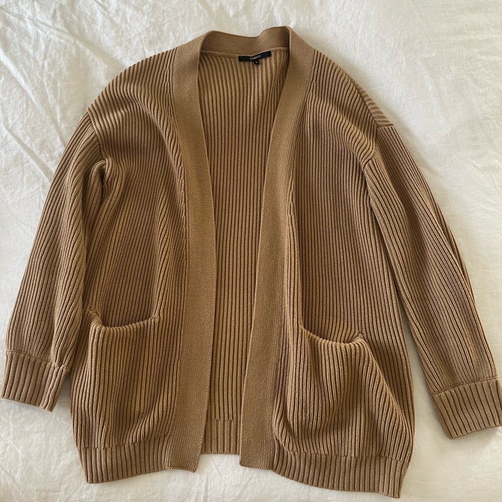 Quince cotton cardigan fisherman camel size small